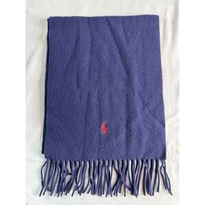 Polo Ralph Lauren Scarf Navy 100% Lambswool Fringe Italy Red Pony Logo Unisex